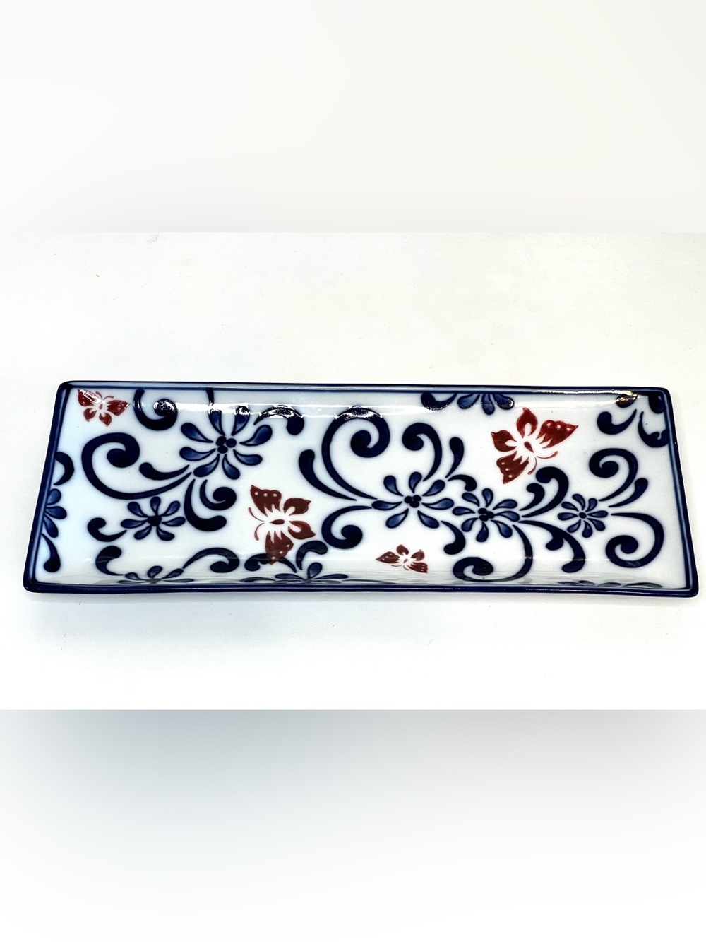 Pier 1 Imports Butterfly Blossom 12" X 5” Rectangular Serving Tray Platter Blue